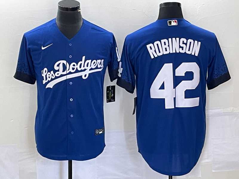 Men%27s Los Angeles Dodgers #42 Jackie Robinson Blue 2021 City Connect Cool Base Stitched Jersey->los angeles dodgers->MLB Jersey